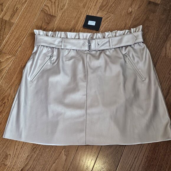 NWT Marc New York Skirt Soft Faux Leather Light Pink Metallic Zip Pockets‎ XL - Picture 2 of 11